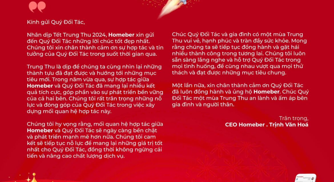 Homeber Thư gửi Quý đối tác nhân dịp Trung Thu